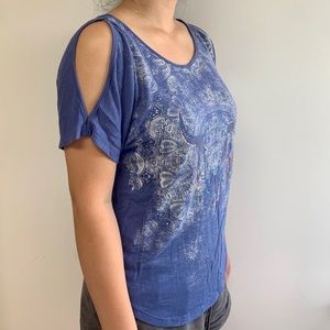 Cold Shoulder Blue Aztec print top